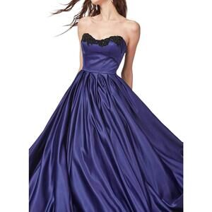 NEW ANGELA & ALISON satin prom dress in midnight blue